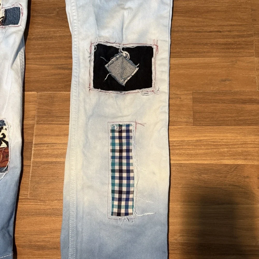 Levis 511 Slim Fit Custom Patchwork Ombre Blue Jeans W32 L32 DIY Streetwear